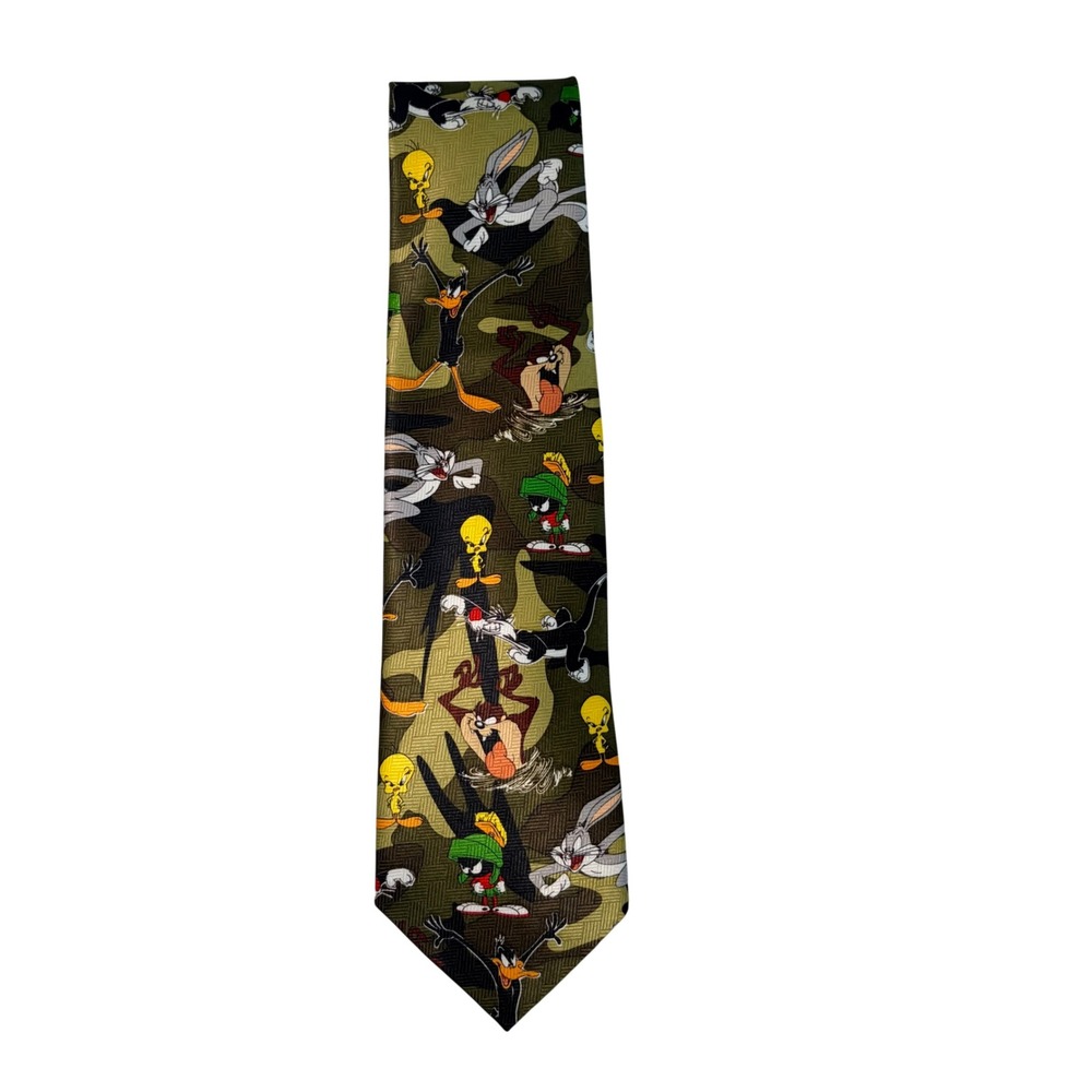 Vintage 1999 Looney Tunes Mania Tie 100% Silk Warner Bros Bugs Bunny Taz
Green